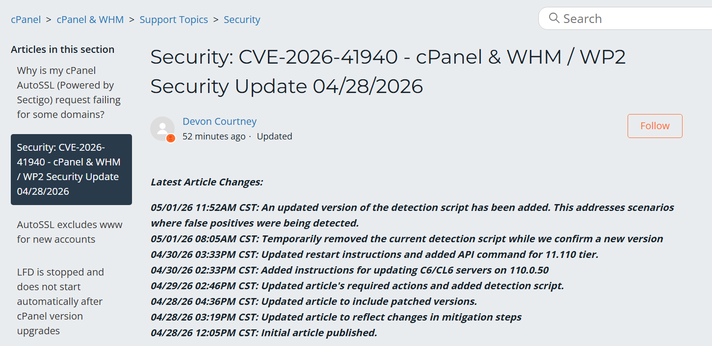 Kritikal Update cPanel